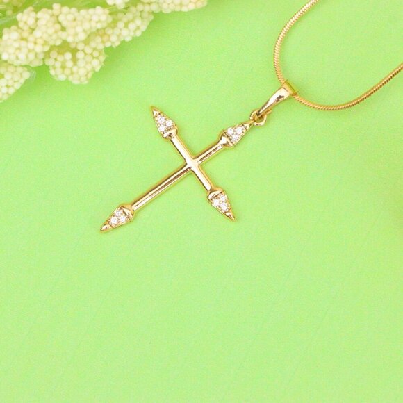 "Rose Gold Cross Pendant with Crystal Accents and Sleek Design, XPPT1863 - Picture 4 of 13